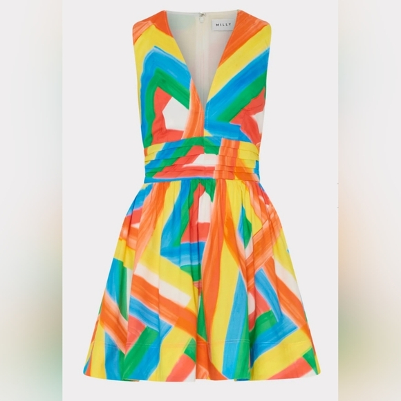 NWT Milly Nikki Multi Stripe Poplin Mini Dress Size 12 - Picture 3 of 11